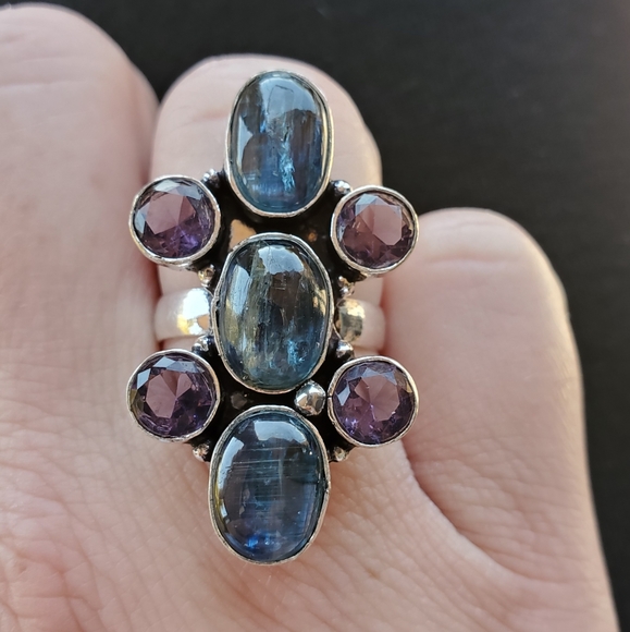 New Blue Kyanite & Amethyst 925 Silver Ring. - Picture 5 of 8